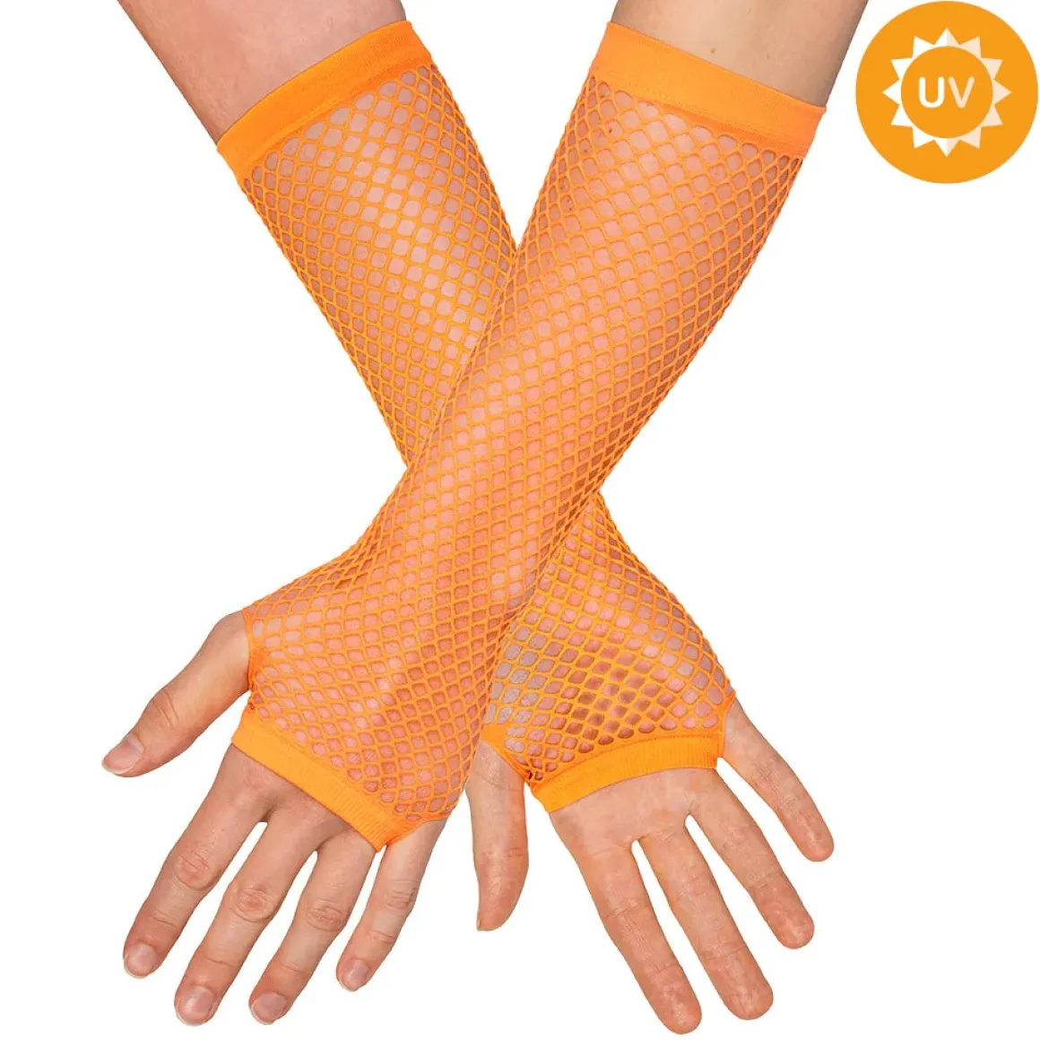 Näthandskar, neon orange långa 80-tal