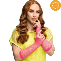 Näthandskar, neon rosa långa 80-tal