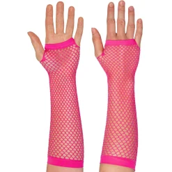 Näthandskar, neon rosa långa 80-tal