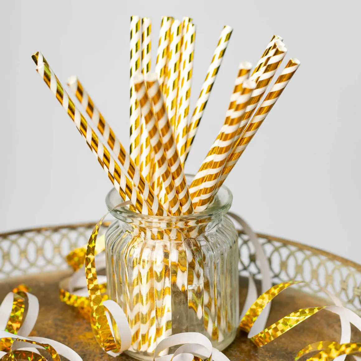 Papperssugrör, guld randig 20 st