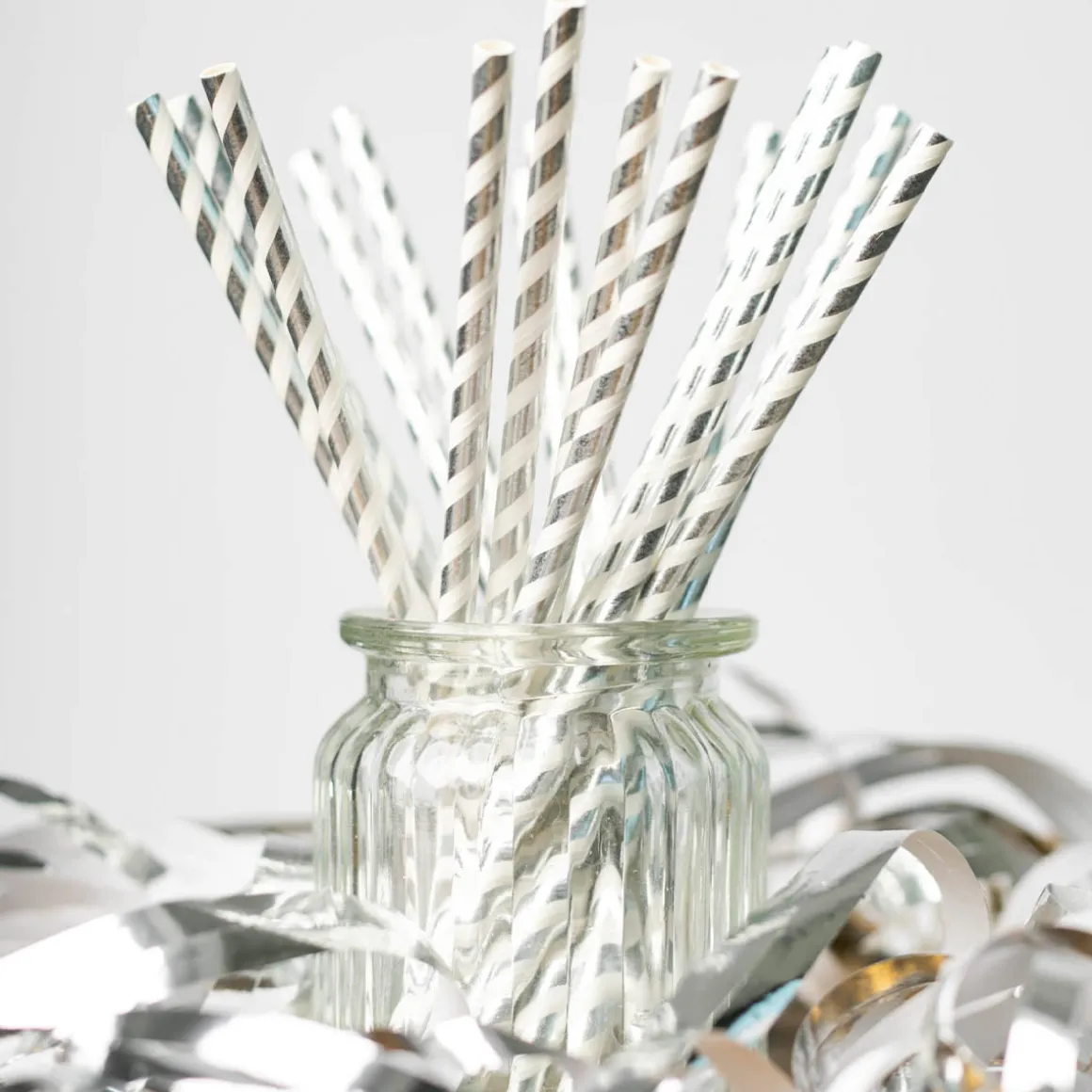Papperssugrör, silver randig 20 st
