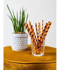 Papperssugrör, svart/orange 20 st