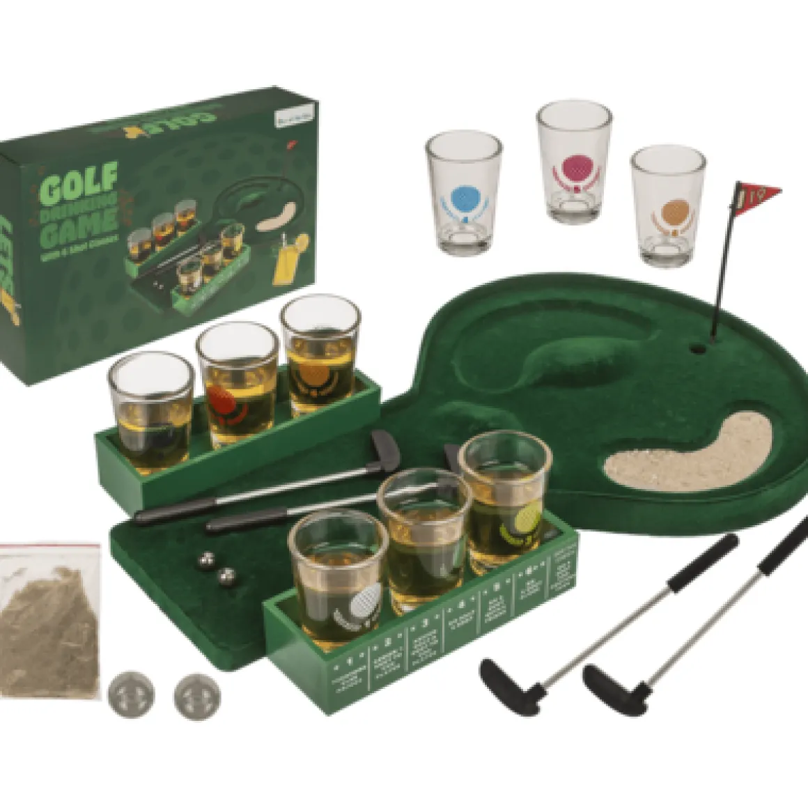 Partyspel, golf med shotglas