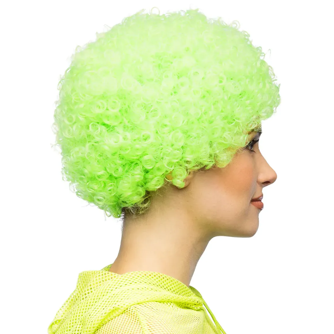 Peruk, curly neon grön