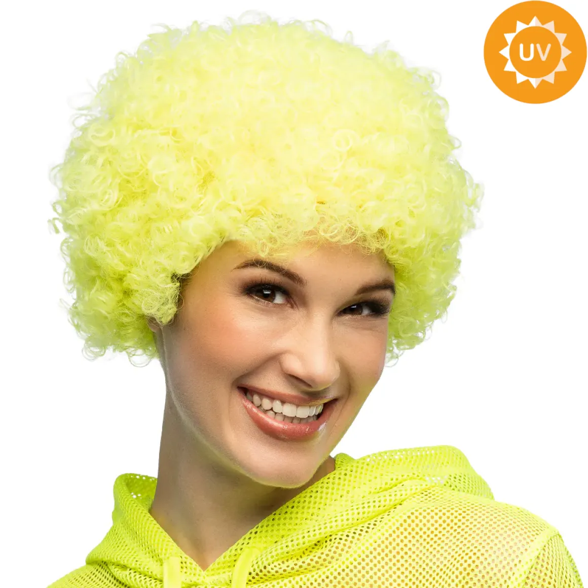 Peruk, curly neon gul