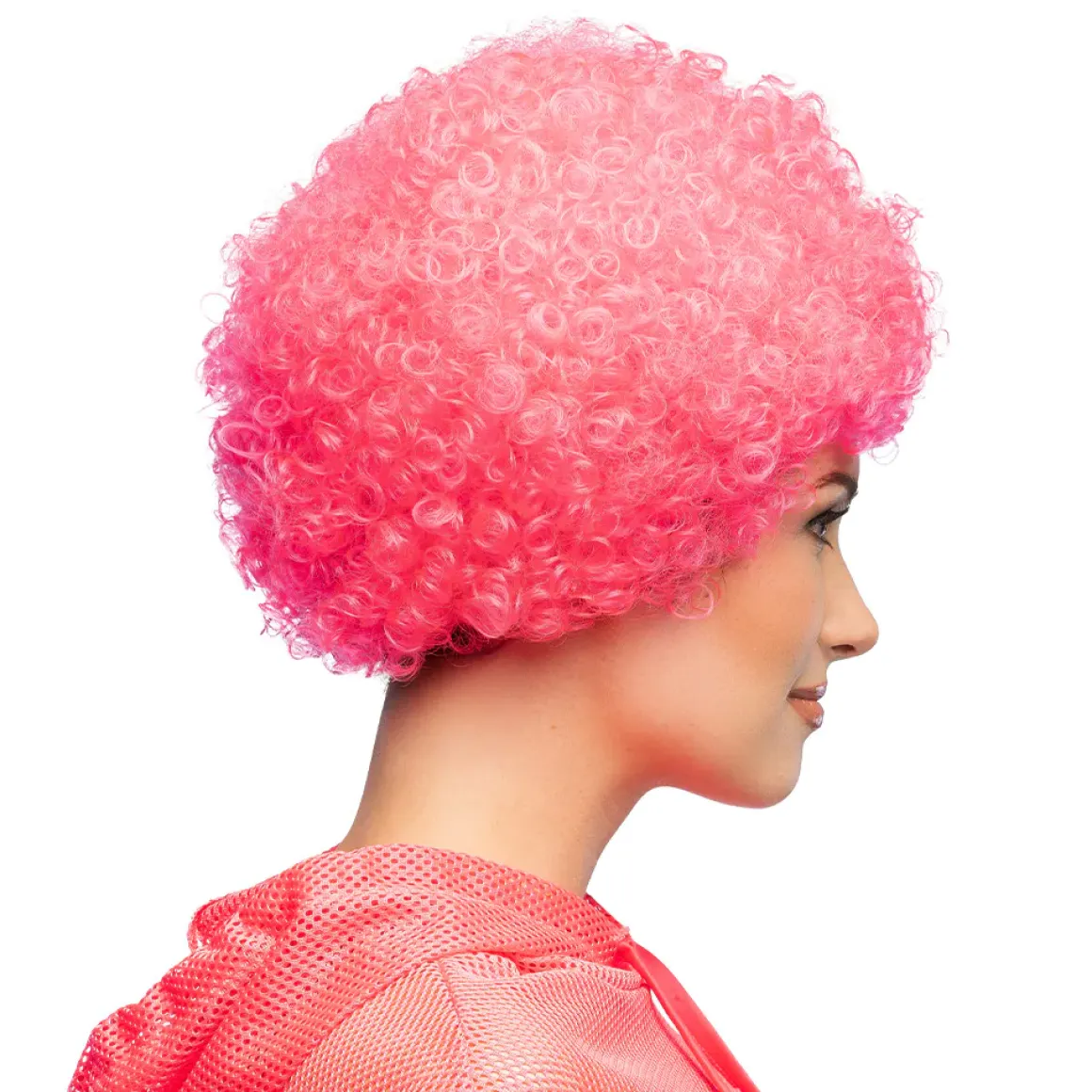 Peruk, curly neon rosa