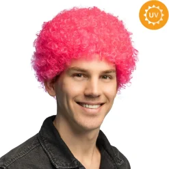 Peruk, curly neon rosa