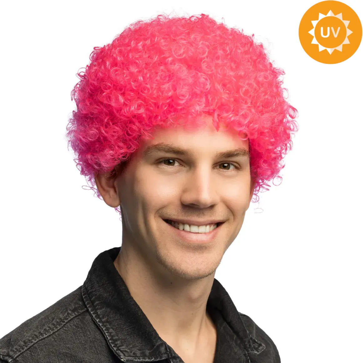 Peruk, curly neon rosa