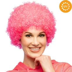 Peruk, curly neon rosa