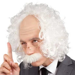 Peruk, professor med mustach och glasögon