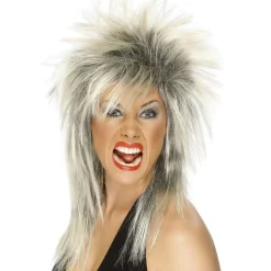 Peruk, 80-tal rock diva blond/svart