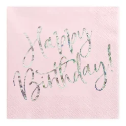 Servetter, happy birthday ljusrosa 20 st